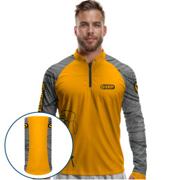 Combo Premium - Pro Elite Just Hook It Tucunaré Amarelo Sol - Camisa + Punho Luva + Máscara Premium DryUv50+