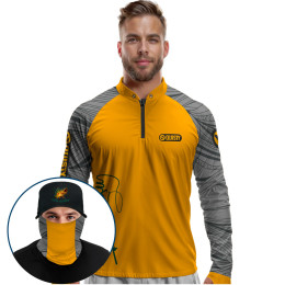 Super Combo Premium - Pro Elite Just Hook It Tucunaré Amarelo Sol - Camisa + Punho Luva + Máscara Premium + Boné Tela DryUv50+