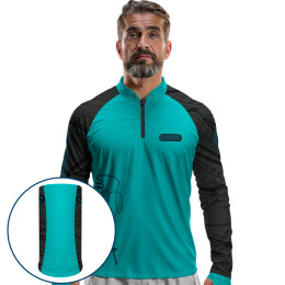 Combo Premium - Pro Elite Just Hook It Tucunaré Azul Maré - Camisa + Punho Luva + Máscara Premium DryUv50+
