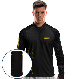 Combo Premium - Pro Elite Just Hook It Tucunaré - Camisa + Punho Luva + Máscara Premium DryUv50+