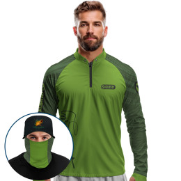 Super Combo Premium - Pro Elite Just Hook It Tucunaré Oliva - Camisa + Punho Luva + Máscara Premium + Boné Tela DryUv50+