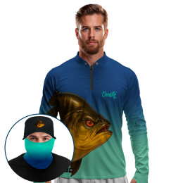 Super Combo Premium - Pro Elite Tambaqui Gigante da Amazônia Atlântico - Camisa + Punho Luva + Máscara Premium + Boné Tela DryUv50+