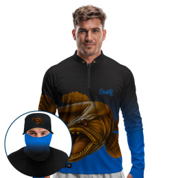 Super Combo Premium - Pro Elite Trairão O Predador dos Rios Abyss - Camisa + Punho Luva + Máscara Premium + Boné Tela DryUv50+