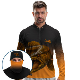 Super Combo Premium - Pro Elite Trairão O Predador dos Rios Fúria - Camisa + Punho Luva + Máscara Premium + Boné Tela DryUv50+