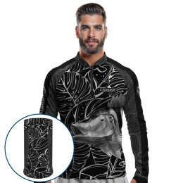 Combo Premium - Pro Elite Tucunaré Azul Black - Camisa + Punho Luva + Máscara Premium DryUv50+