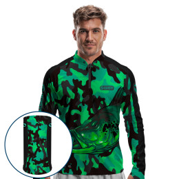 Combo Premium - Pro Elite Tucunaré Pantanal Green Pesca Esportiva - Camisa + Punho Luva + Máscara Premium DryUv50+