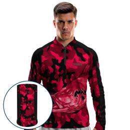 Combo Premium - Pro Elite Tucunaré Pantanal Wine Pesca Esportiva - Camisa + Punho Luva + Máscara Premium DryUv50+
