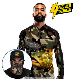 Super Combo Premium - Pro Elite Dourado do Rio Pantanal Pesca Esportiva - Camisa + Máscara + Boné DryUv50+ Envio Imediato