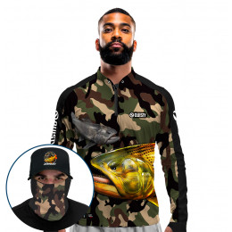 Super Combo Premium - Pro Elite Dourado do Rio Pantanal Pesca Esportiva - Camisa + Máscara Premium + Boné DryUv50+