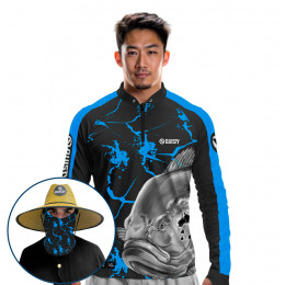 Super Combo VIP - Força Bruta Do Rio - Pesca Esportiva - Camisa + Punho Luva + Máscara Premium + Chapéu DryUv50+