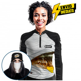 Super Combo Premium - Pro Elite Piapara Feminina Pesca Esportiva - Camisa + Punho Luva + Máscara + Boné DryUv50+ Envio Imediato