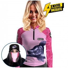 Super Combo Premium - Pro Elite Tucunaré Azul Feminina - Camisa + Punho Luva + Máscara + Boné DryUv50+ Envio Imediato