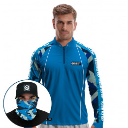 Super Combo Premium - Pro Elite Kid Ocelos FLY V109 Pesca Esportiva - Camisa + Punho Luva + Máscara Premium + Boné DryUv50+