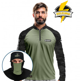 Super Combo Premium - Pro Elite Militar Bass - Camisa + Punho Luva + Máscara Premium + Boné com Rede DryUv50+