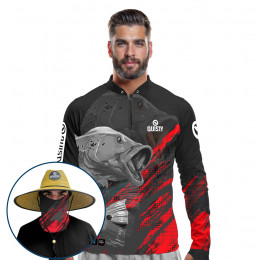 Super Combo VIP - Pro Elite Pescador De Tucuna - Pesca Esportiva - Camisa + Punho Luva + Máscara Premium + Chapéu DryUv50+