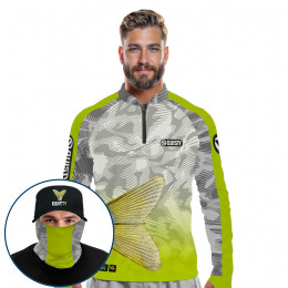 Super Combo Premium - Pro Elite Robalo Cauda Esportiva - Camisa + Punho Luva + Máscara Premium + Boné DryUv50+