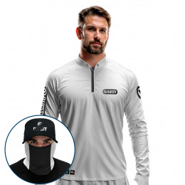 Super Combo Premium - Pro Elite Sport Clean Branca - Camisa + Punho Luva + Máscara + Boné DryUv50+