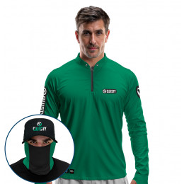 Super Combo Premium - Pro Elite Sport Clean Green Flag - Camisa + Punho Luva + Máscara + Boné DryUv50+