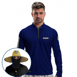 Super Combo VIP - Pro Elite Sport Clean Poseydon Blue - Camisa + Punho Luva + Máscara + Chapéu DryUv50+