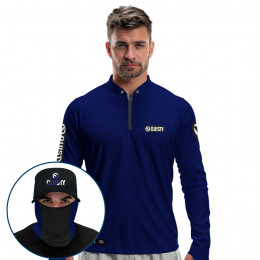 Super Combo Premium - Pro Elite Sport Clean Poseydon Blue - Camisa + Punho Luva + Máscara + Boné DryUv50+