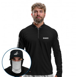 Super Combo Premium - Pro Elite Sport Clean Preta - Camisa + Punho Luva + Máscara + Boné DryUv50+
