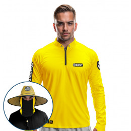 Super Combo VIP - Pro Elite Sport Clean Yellow Sun - Camisa + Punho Luva + Máscara + Chapéu DryUv50+