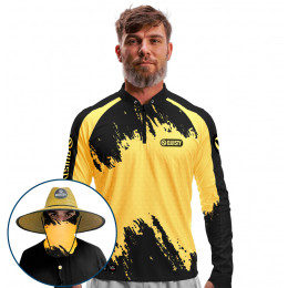Super Combo VIP - Pro Elite Tambaqui Fisherman - Pesca Esportiva - Camisa + Punho Luva + Máscara + Chapéu DryUv50+