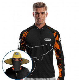 Super Combo VIP - Pro Elite Traíra Fisherman - Pesca Esportiva - Camisa + Punho Luva + Máscara + Chapéu DryUv50+