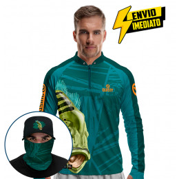 Super Combo Premium - Pro Elite Troféu De Pescador - Pesca Esportiva - Camisa + Punho Luva + Máscara + Boné DryUv50+ Envio Imediato
