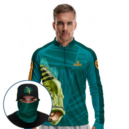 Super Combo Premium - Pro Elite Troféu De Pescador - Pesca Esportiva - Camisa + Punho Luva + Máscara Premium + Boné DryUv50+