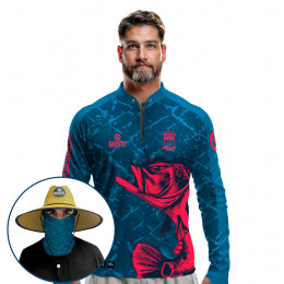 Super Combo VIP - Pro Elite Tucunaliver - Pesca Esportiva - Camisa + Punho Luva + Máscara + Chapéu DryUv50+