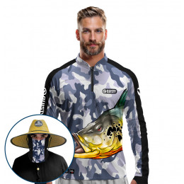 Super Combo VIP - Pro Elite Tucunaré Antartida Pesca Esportiva - Camisa + Punho Luva + Máscara + Chapéu DryUv50+
