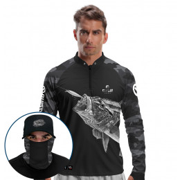 Super Combo Premium - Pro Elite Tucunaré Attack Pesca Esportiva - Camisa + Punho Luva + Máscara + Boné DryUv50+
