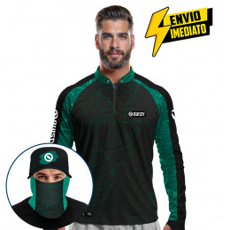 Super Combo Premium - Pro Elite Tucunaré Azul Clean Pesca Esportiva - Camisa + Punho Luva + Máscara + Boné DryUv50+ Envio Imediato