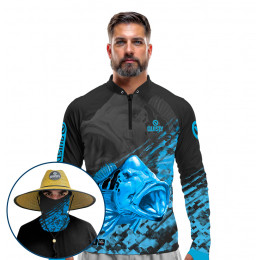 Super Combo VIP - Pro Elite Tucunaré Minha Paixão Pesca Esportiva - Camisa + Punho Luva + Máscara Premium + Chapéu DryUv50+
