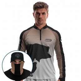 Super Combo Premium - Pro Elite Tucuna Fisherman - Pesca Esportiva - Camisa + Punho Luva + Máscara Premium + Boné DryUv50+