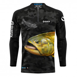 Camisa Premium - Pro Elite Dourado Rei do Rio Black Pesca Esportiva - DryUv50+ + Punho Luva