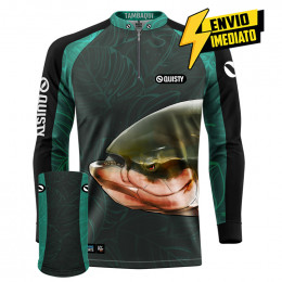 Combo Premium - Pro Elite Tambaqui Azul Pesca Esportiva - Camisa + Punho Luva + Máscara DryUv50 Envio Imediato