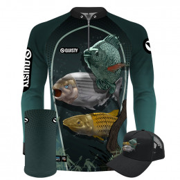 Super Combo Premium - Pro Elite Brabos Da Pesca Rio Selvagem - Pesca Esportiva - Camisa + Punho Luva + Máscara Premium + Boné DryUv50+