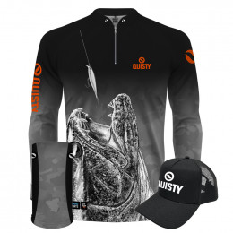 Super Combo Premium - Pro Elite Traíra Attack - Pesca Esportiva - Camisa + Punho Luva + Máscara Premium + Boné DryUv50+