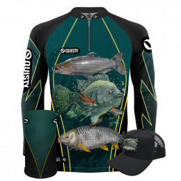 Super Combo Premium - Pro Elite Brabos Da Pesca Trinca do Rio - Pesca Esportiva - Camisa + Punho Luva + Máscara Premium + Boné DryUv50+
