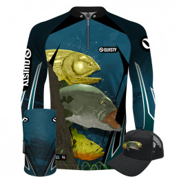Super Combo Premium - Pro Elite Brabos Da Pesca Trio Amazônico - Pesca Esportiva - Camisa + Punho Luva + Máscara Premium + Boné DryUv50+