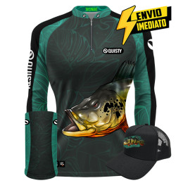 Super Combo Premium - Pro Elite Tucunaré Pantanal Azul Feminina - Camisa + Punho Luva + Máscara + Boné DryUv50+ Envio Imediato