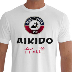 Camiseta - Aikido - Treino Ju Dan Harmonia Fundação da Arte 1940 - Branca