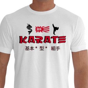Camiseta - Karatê - Chutes dos Karatecas Treinamento Situações do Cotidiano Bandeira Naval Kanji