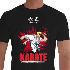 Camiseta - Karatê - Karateca Chute Alto Shorin Ryu Faixa Azul 4 Kyu Quem Pratica Sabe a Força que Tem