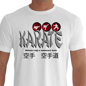 Camiseta - Karatê - Karateca Dois Golpes de Perna e uma Postura Hitotsu Reigi o Omonzuru Koto Primeiro Respeito Acima de Tudo