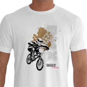 Camiseta - BMX Racing - Barro Marca de Pneu Bicicross Piloto Alta Velocidade Branca