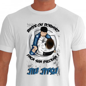 Camiseta de Jiu Jitsu Bater ou Dormir - Branca