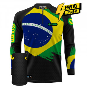 Combo Premium - Pro Elite Brasil Black Pesca Esportiva - Camisa + Punho Luva + Máscara DryUv50 Envio Imediato
